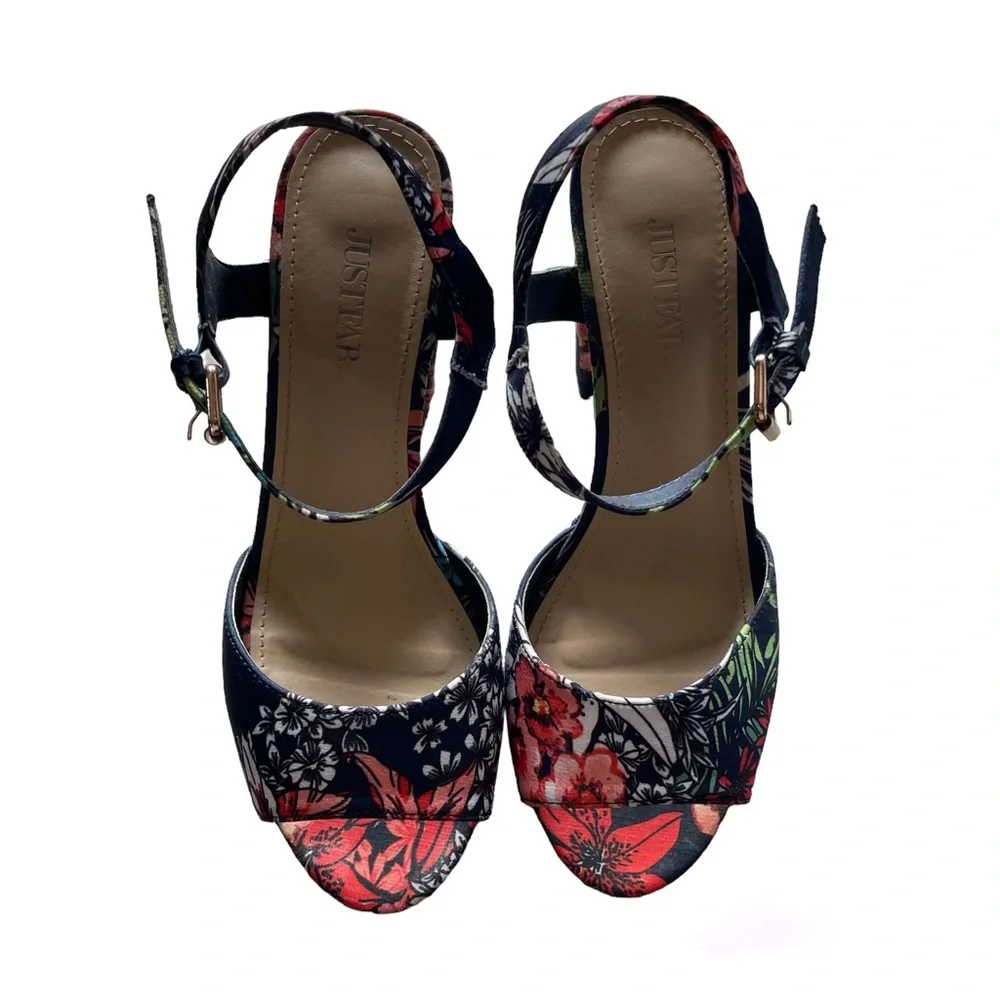 JustFab Navy Floral Platform Sandals
